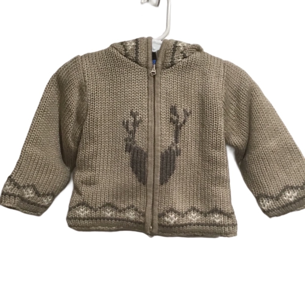 Bout’ Chou Baby Hooded Knit Jacket Beige Full Zip